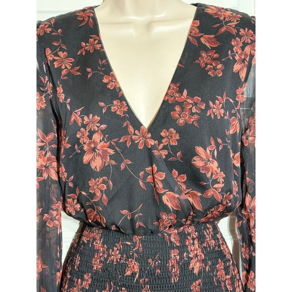 Cupshe Long Peasant Sleeve Bodycon Mini Floral Dress, Women's Size M - Picture 3 of 6